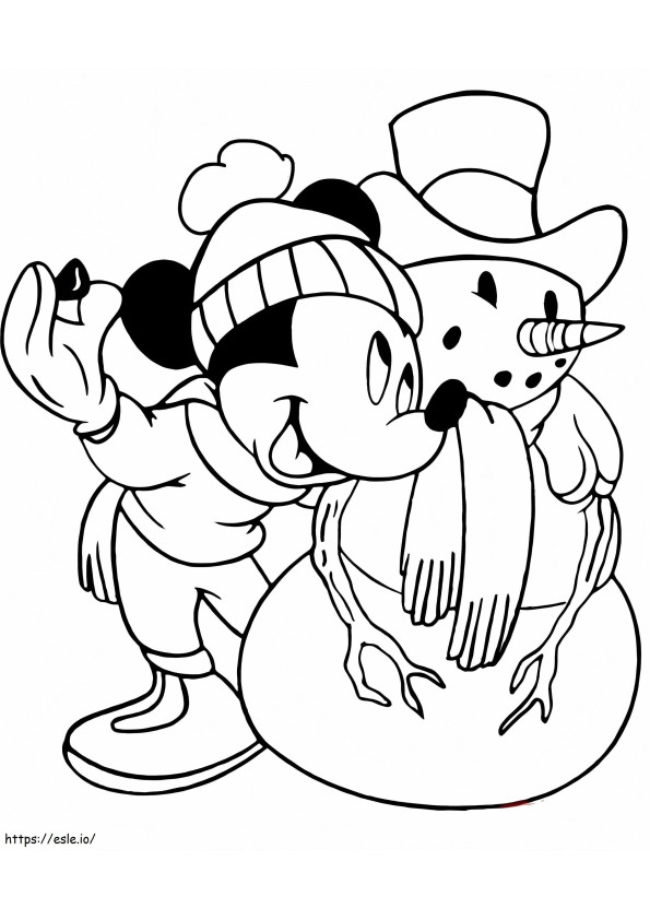 Coloriage Mickey et bonhomme de neige à imprimer dessin