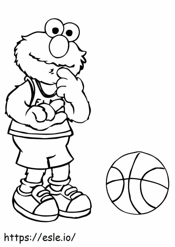 Elmo speelt basketbal kleurplaat