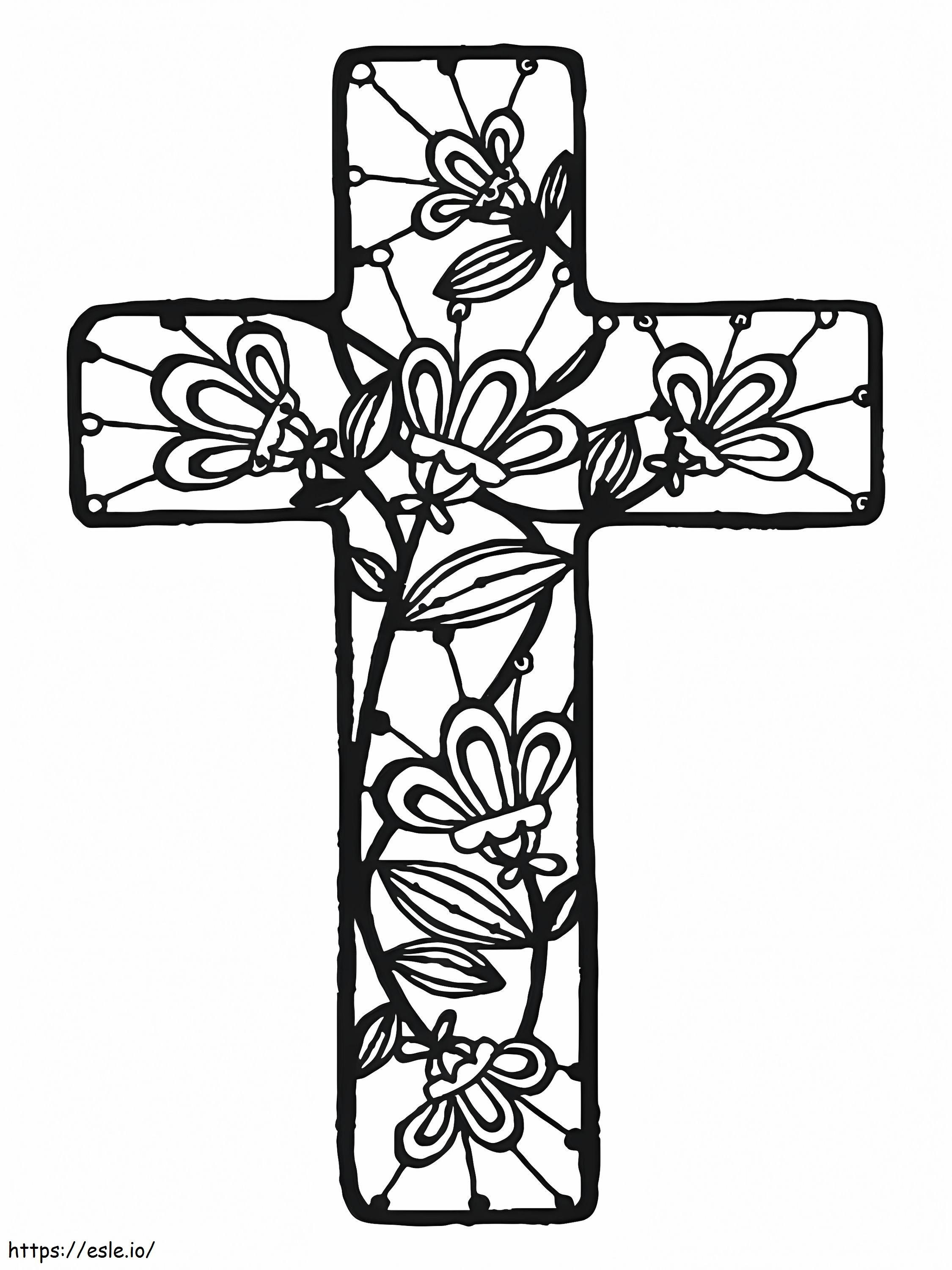 Fancy Easter Cross coloring page