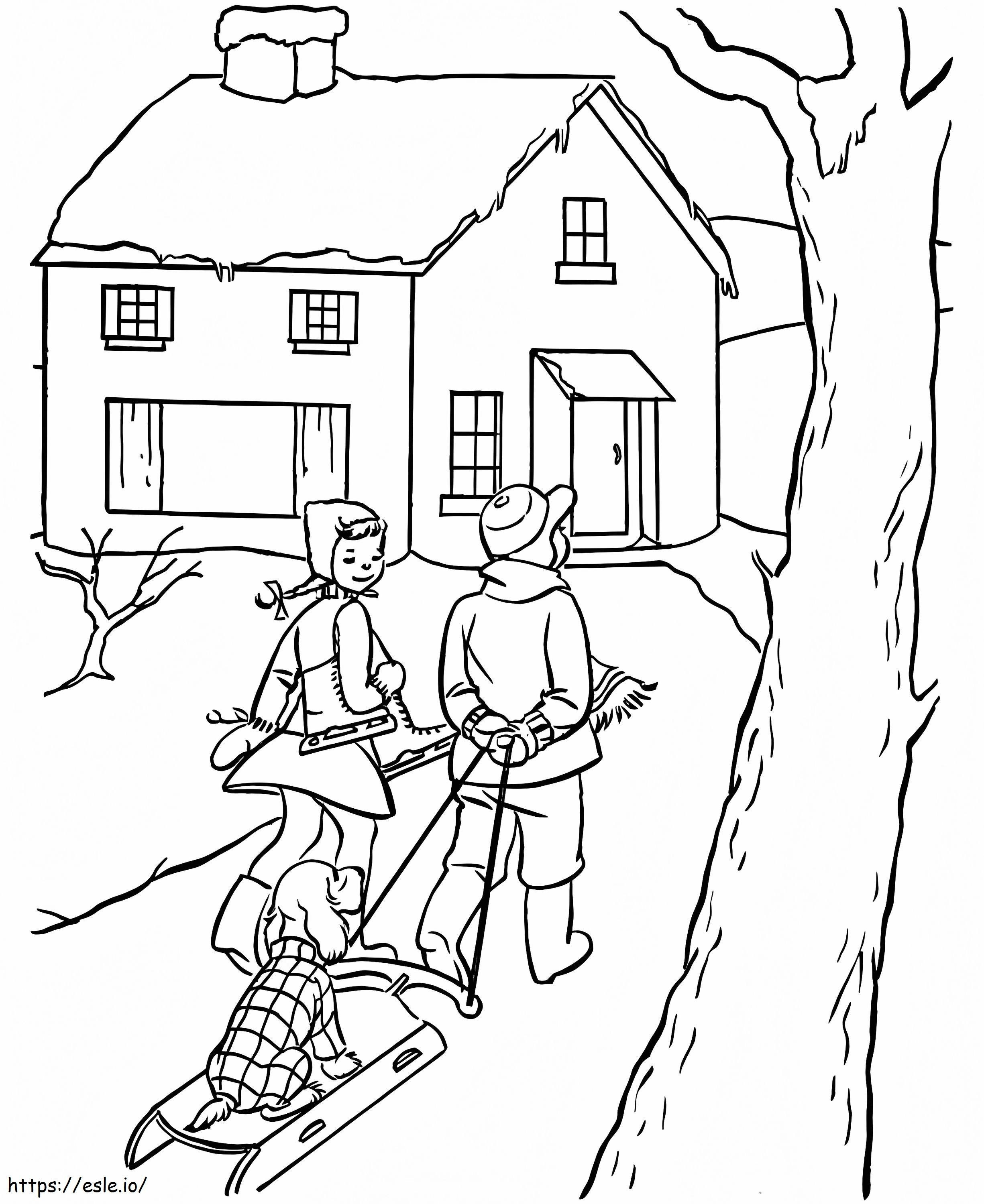 Kids And House coloring page