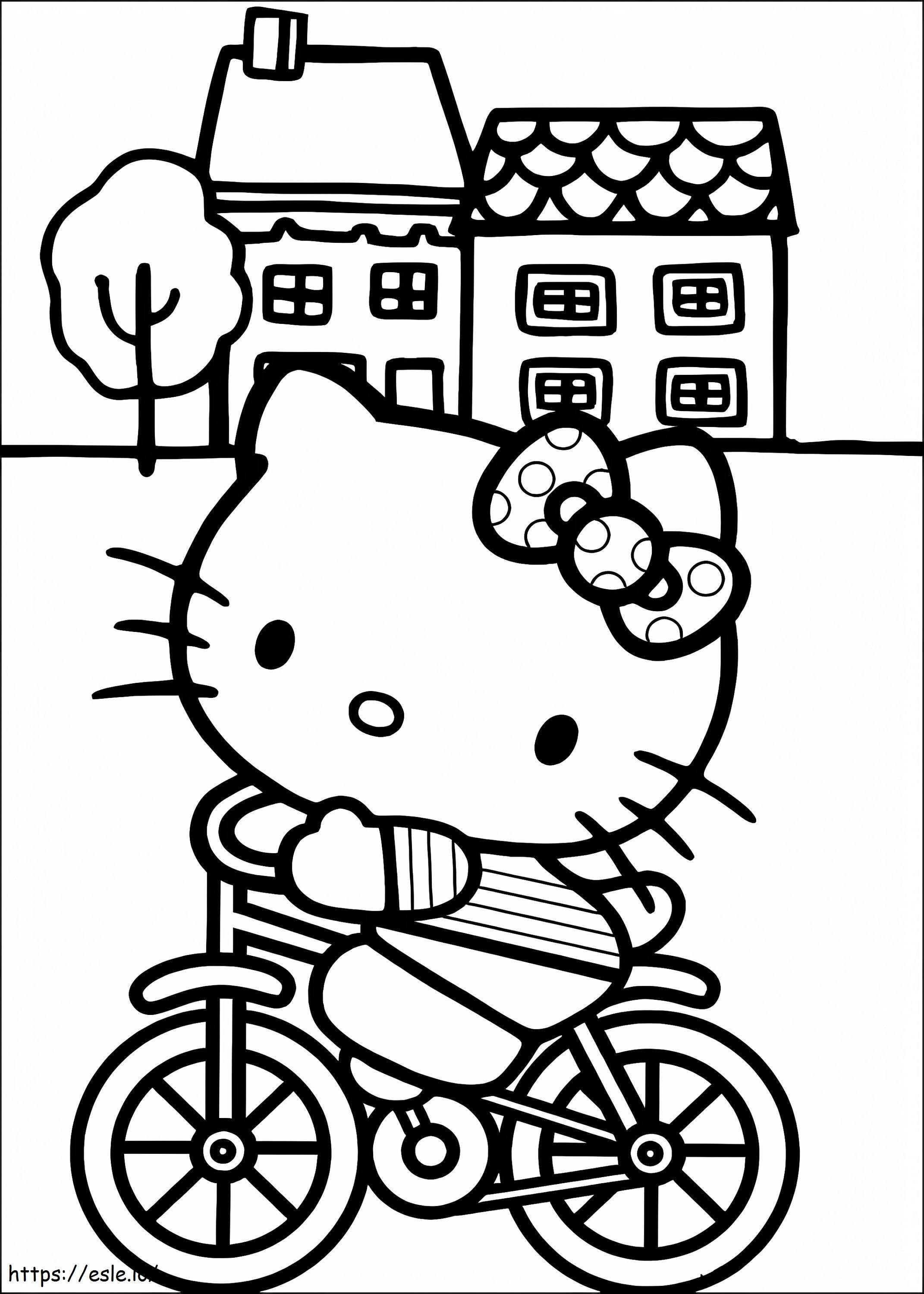 Hello Kitty anda en bicicleta para colorear