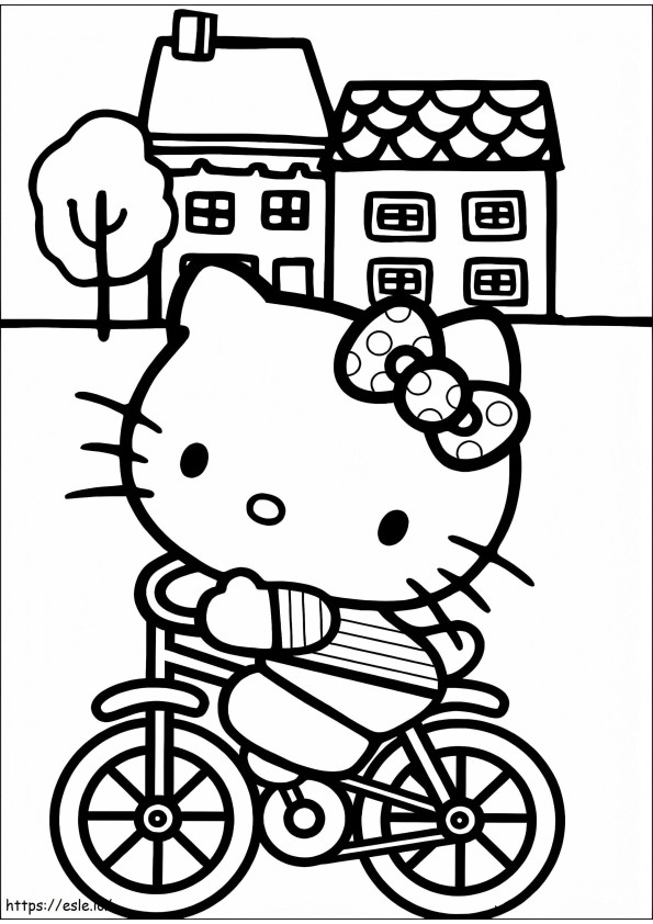Hello Kitty ajaa pyörällä värityskuva