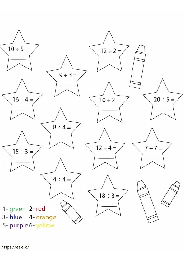 Divisão de estrelas, cor por número para colorir