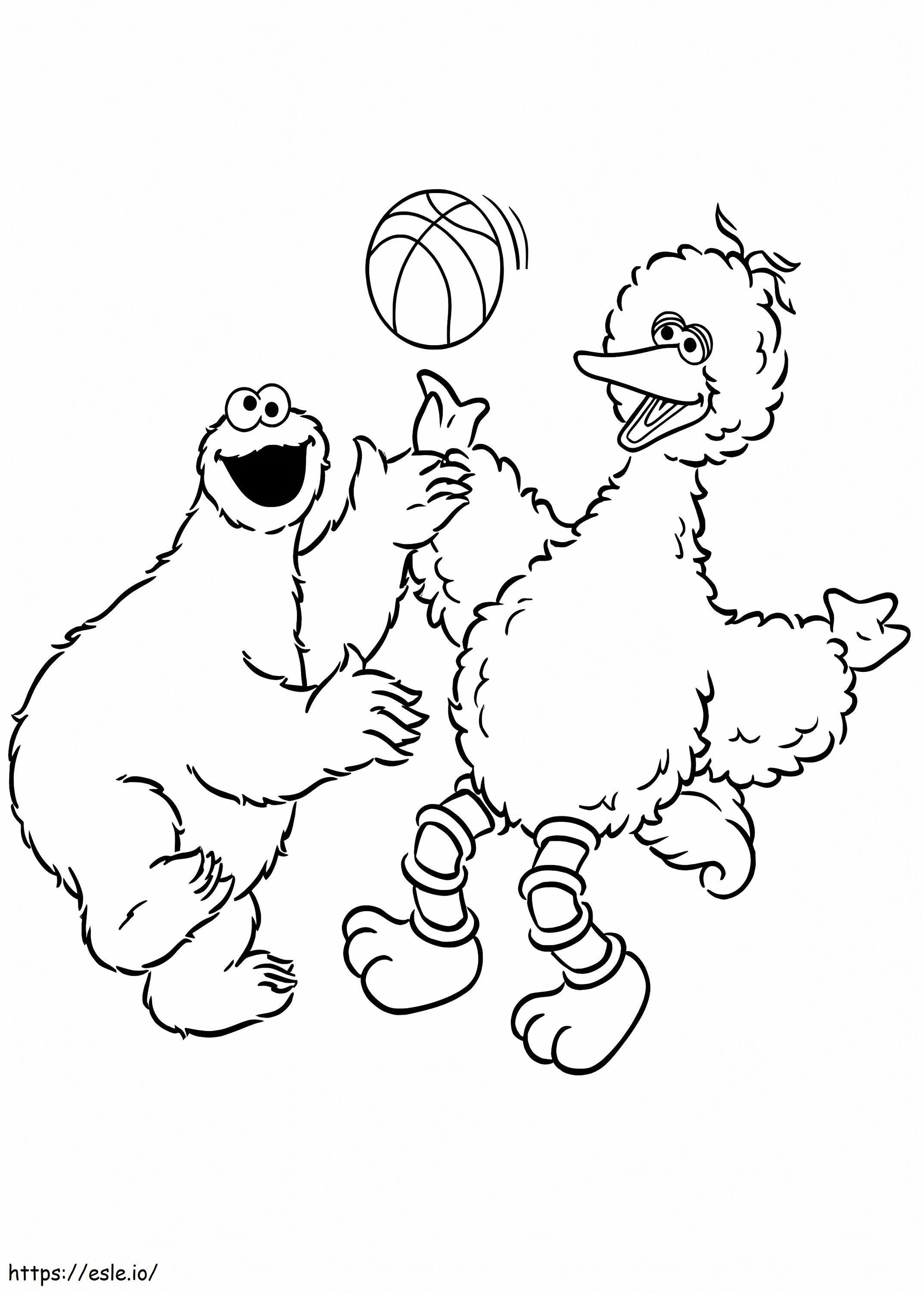 Coloriage Cookie Monster jouant au basket à imprimer dessin
