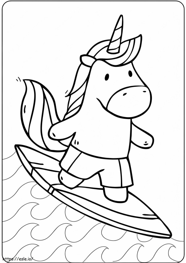unicornio surfeando para colorear